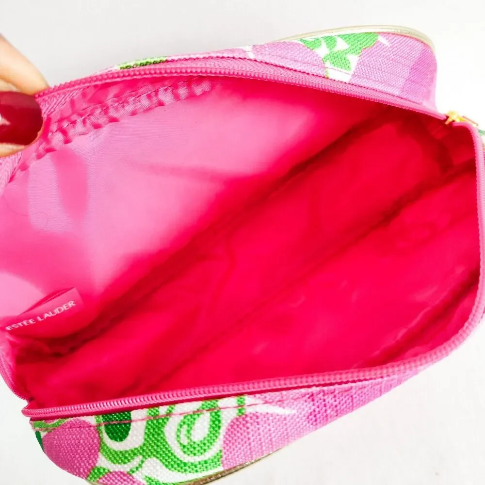 Lilly Pulitzer for Estee Lauder Pink Green Floral Travel Make-up Bag Pouch 9